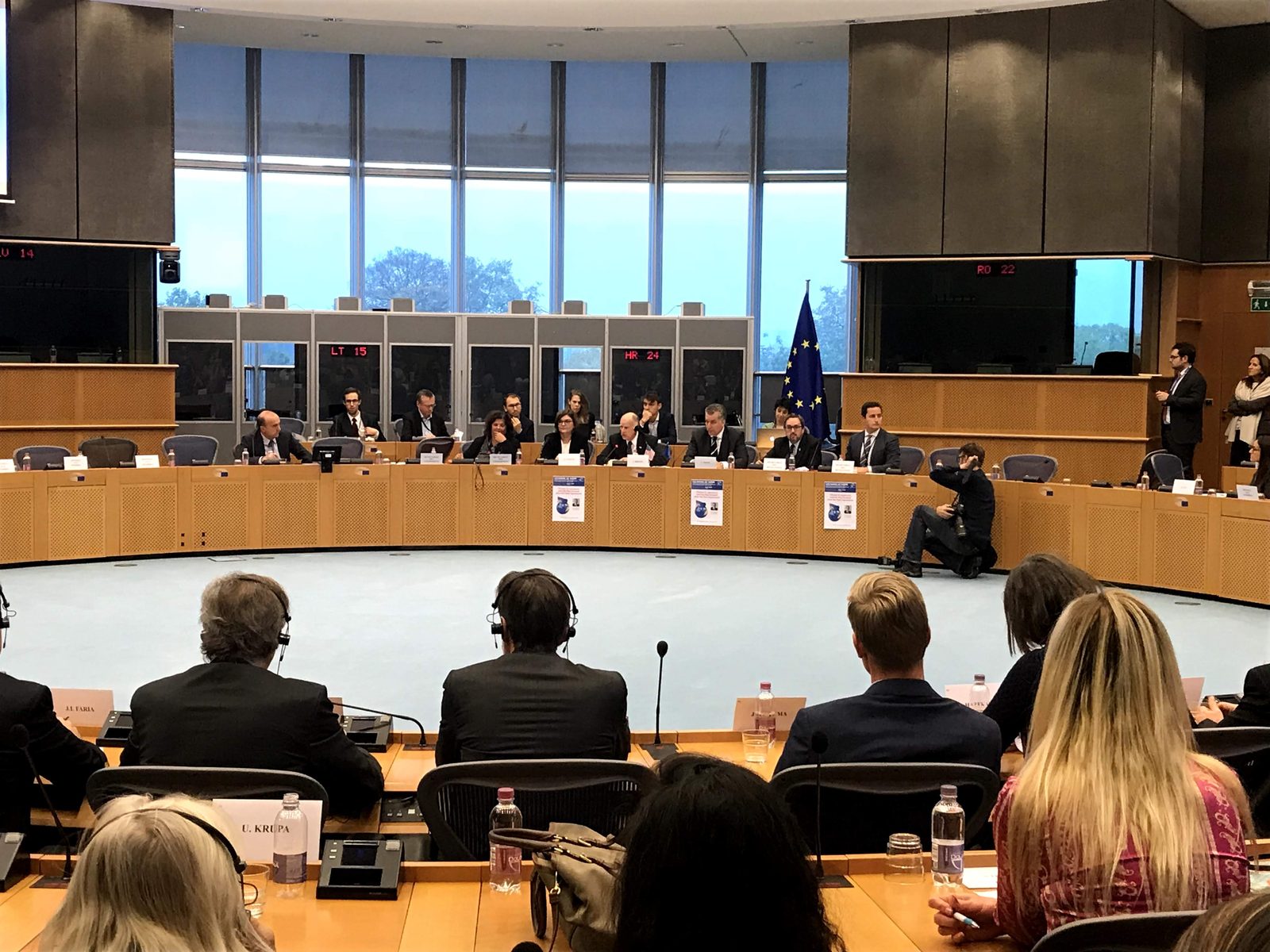 The view from Sam's seat in a European Parliament committee room